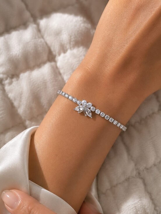 Anthropologie Jewelry - Platinum Color Crystal Tennis Bracelet